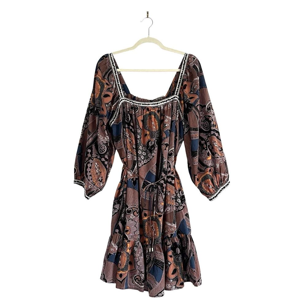 Cleobella Malia Floral Cotton Mini Dress XL Voluminous Sleeve Boho Coastal - Picture 2 of 11